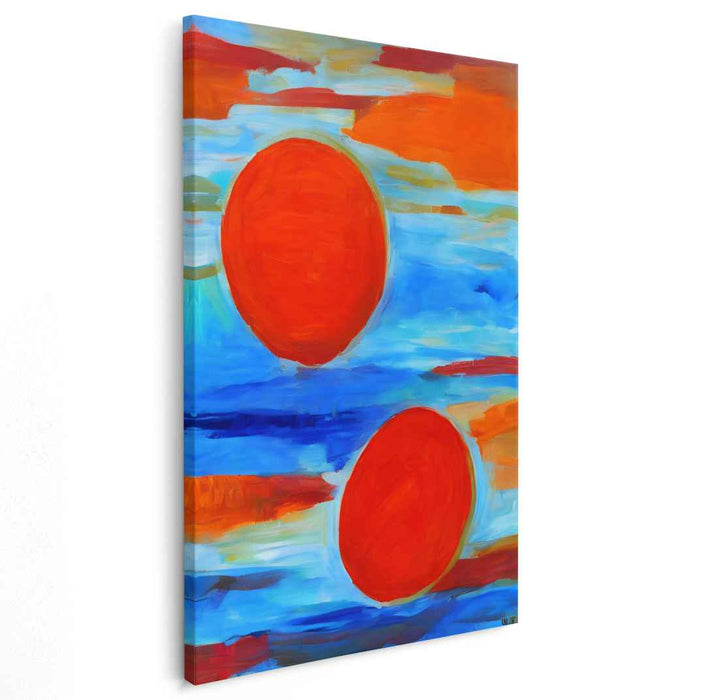 Dynamic Duality: Abstract Red Circles on Vibrant Canvas