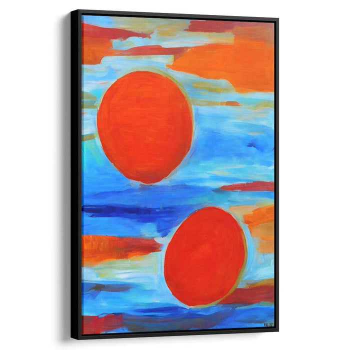 Dynamic Duality: Abstract Red Circles on Vibrant Canvas