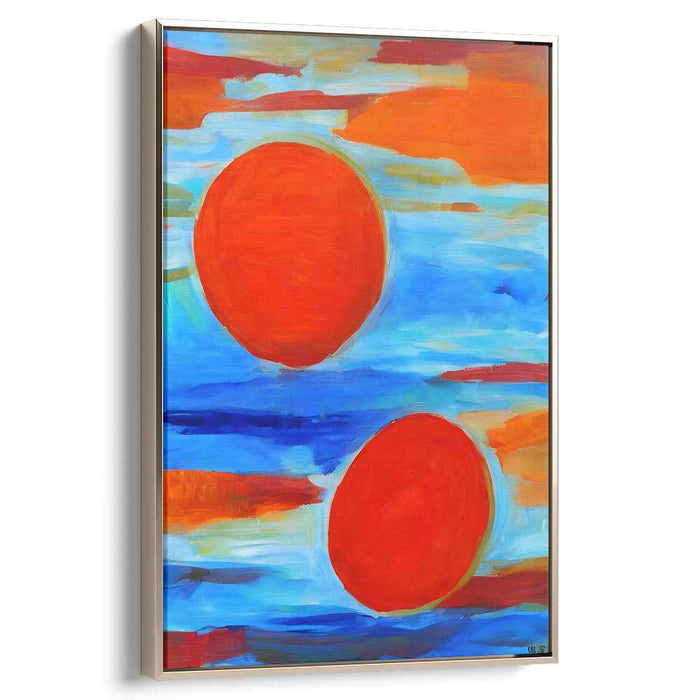 Dynamic Duality: Abstract Red Circles on Vibrant Canvas
