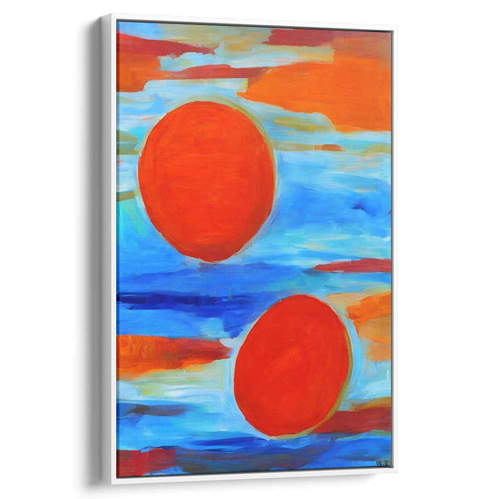 Dynamic Duality: Abstract Red Circles on Vibrant Canvas
