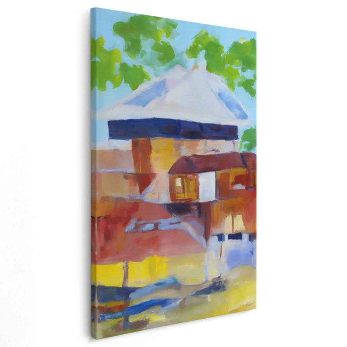 Serene Abstract Village: Contemporary Cubist-Impressionist Canvas Art Print