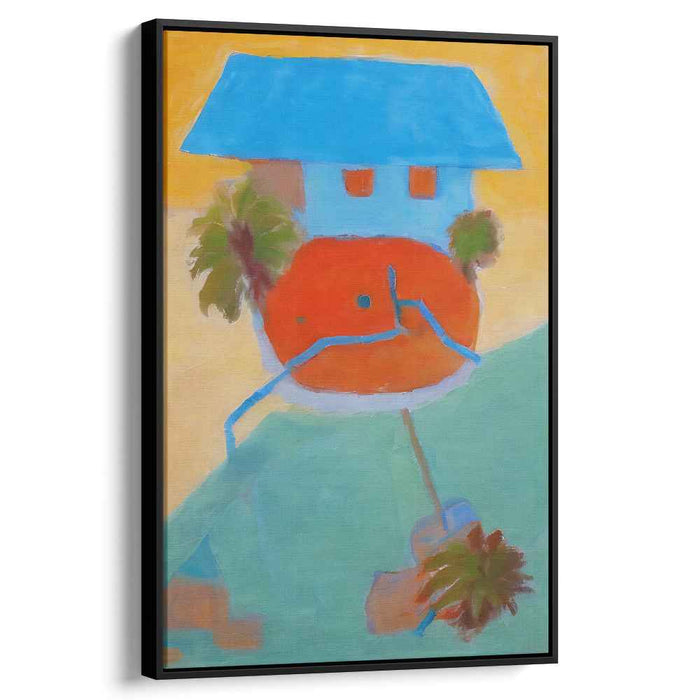 Chromatic Abode: Fauvist-Inspired Red House with Blue Roof Canvas Art