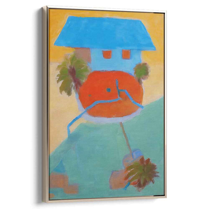 Chromatic Abode: Fauvist-Inspired Red House with Blue Roof Canvas Art