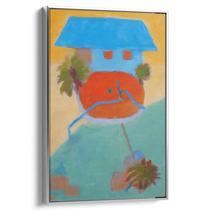 Chromatic Abode: Fauvist-Inspired Red House with Blue Roof Canvas Art