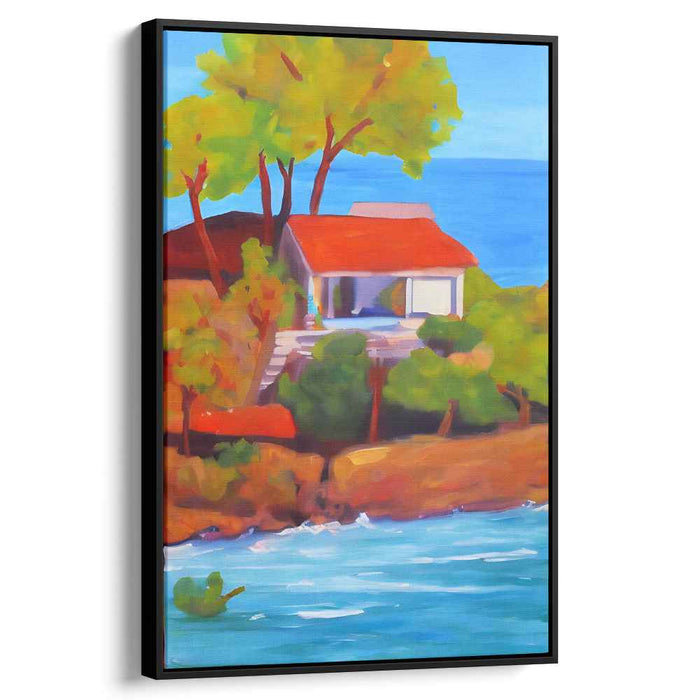Coastal Cottage Charm: Vibrant Seaside House Canvas Art Print