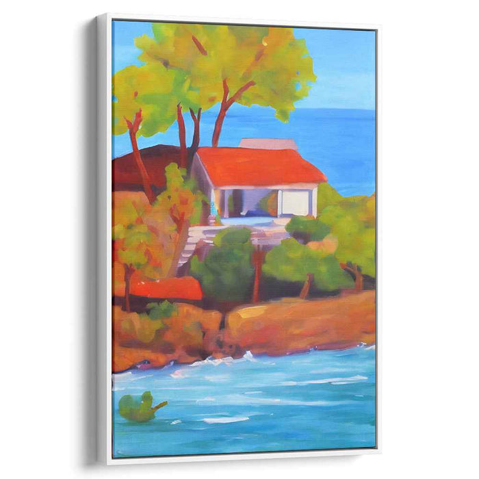 Coastal Cottage Charm: Vibrant Seaside House Canvas Art Print