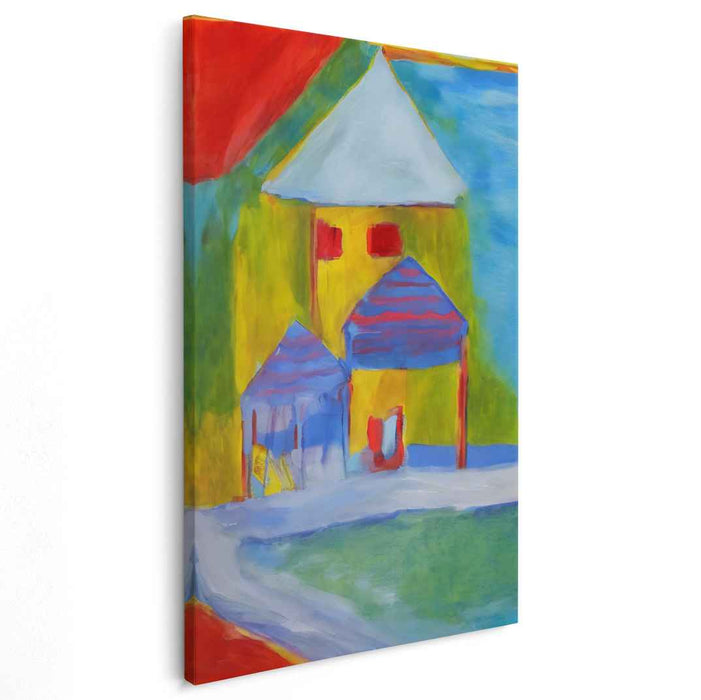 Whimsical House in Vibrant Landscape: Fauvist Inspired Canvas Art