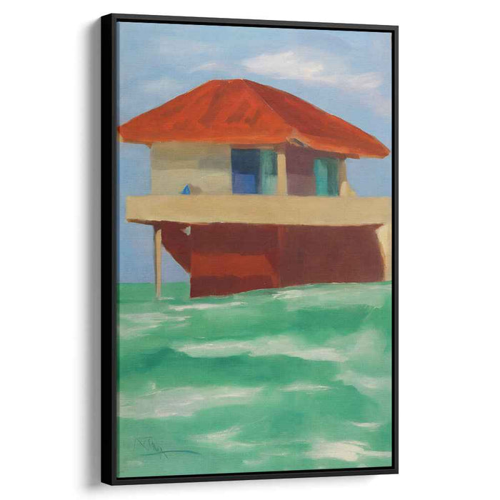 Serene Stilted Sanctuary: Modernist Floating House Canvas Art Print