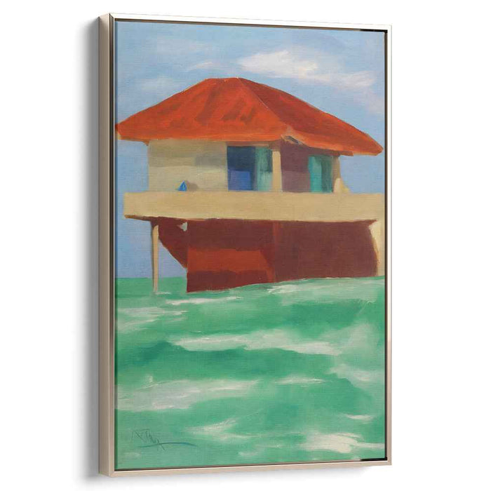 Serene Stilted Sanctuary: Modernist Floating House Canvas Art Print
