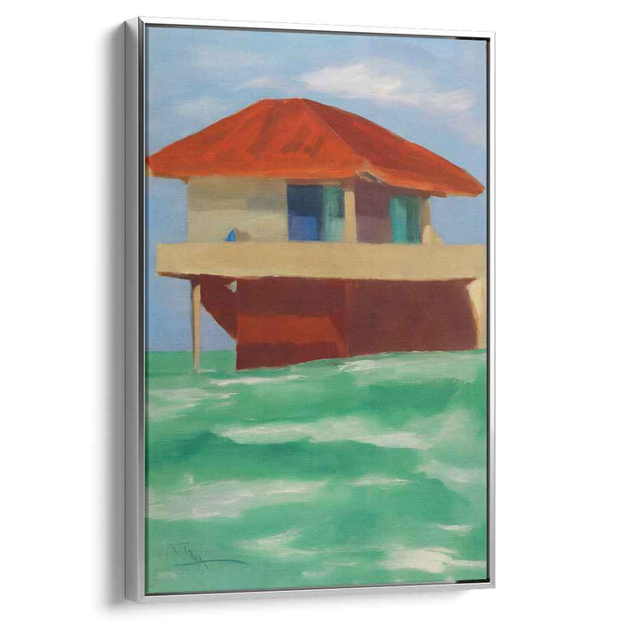 Serene Stilted Sanctuary: Modernist Floating House Canvas Art Print