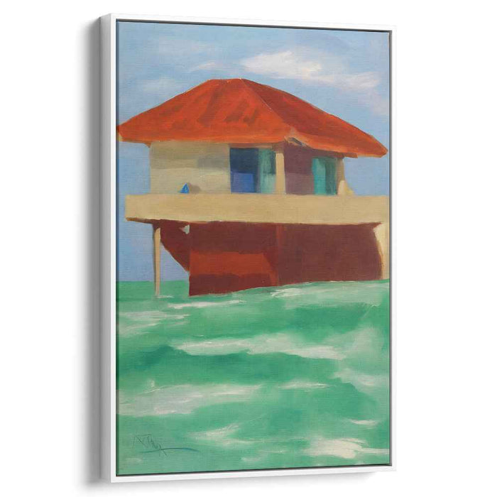 Serene Stilted Sanctuary: Modernist Floating House Canvas Art Print