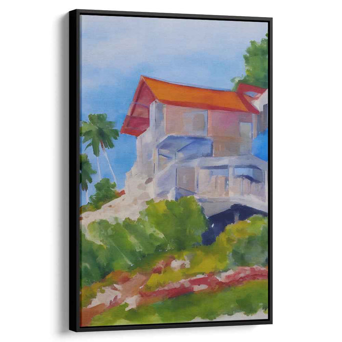 Rustic Hillside Retreat: Vibrant Landscape Canvas Art