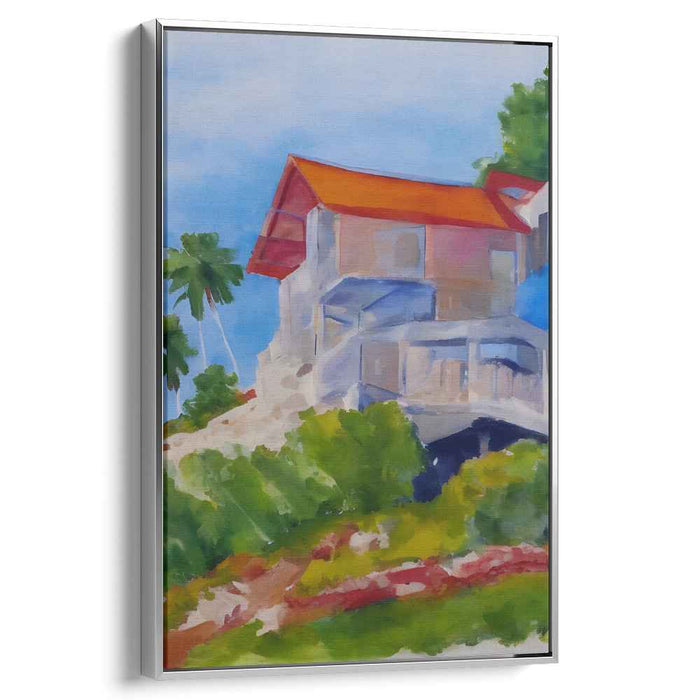 Rustic Hillside Retreat: Vibrant Landscape Canvas Art