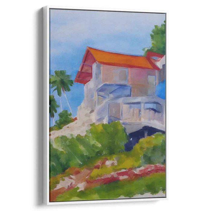 Rustic Hillside Retreat: Vibrant Landscape Canvas Art