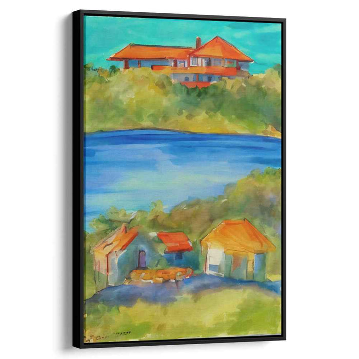 Sunny Hillside Retreat: Vibrant Watercolor Landscape Canvas Art Print