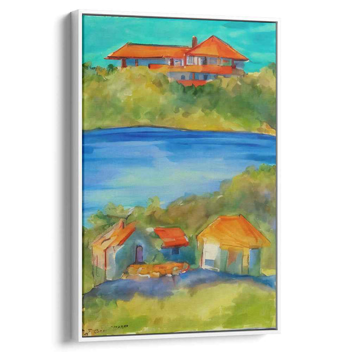Sunny Hillside Retreat: Vibrant Watercolor Landscape Canvas Art Print