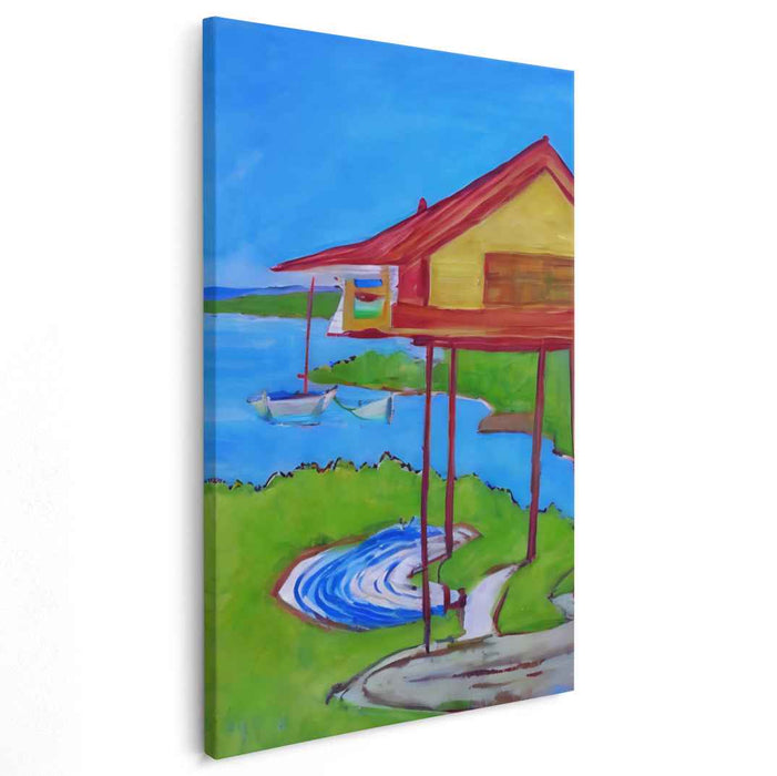 Vibrant Dwelling Elevations: Modern Fauvist Stilt House Canvas Art Print