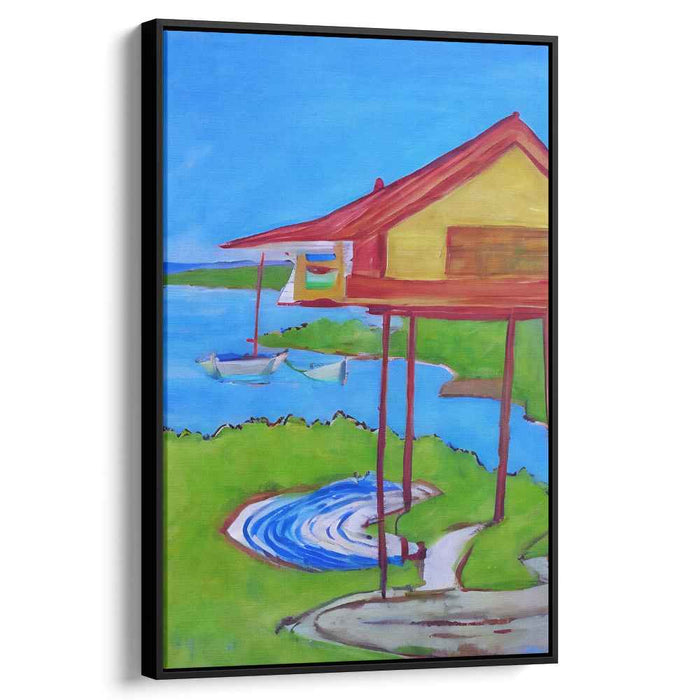 Vibrant Dwelling Elevations: Modern Fauvist Stilt House Canvas Art Print