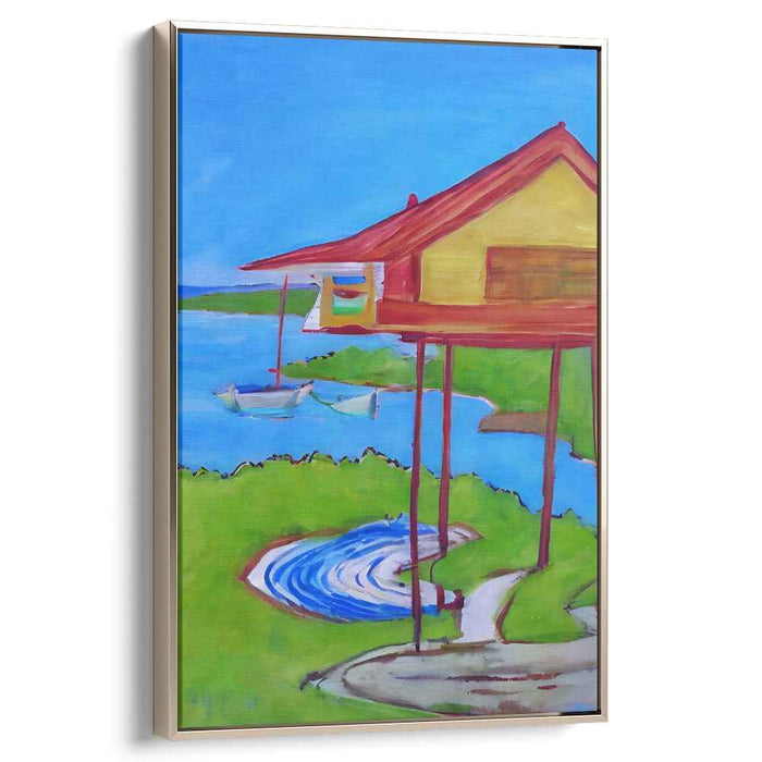 Vibrant Dwelling Elevations: Modern Fauvist Stilt House Canvas Art Print