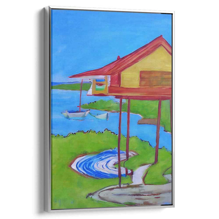 Vibrant Dwelling Elevations: Modern Fauvist Stilt House Canvas Art Print