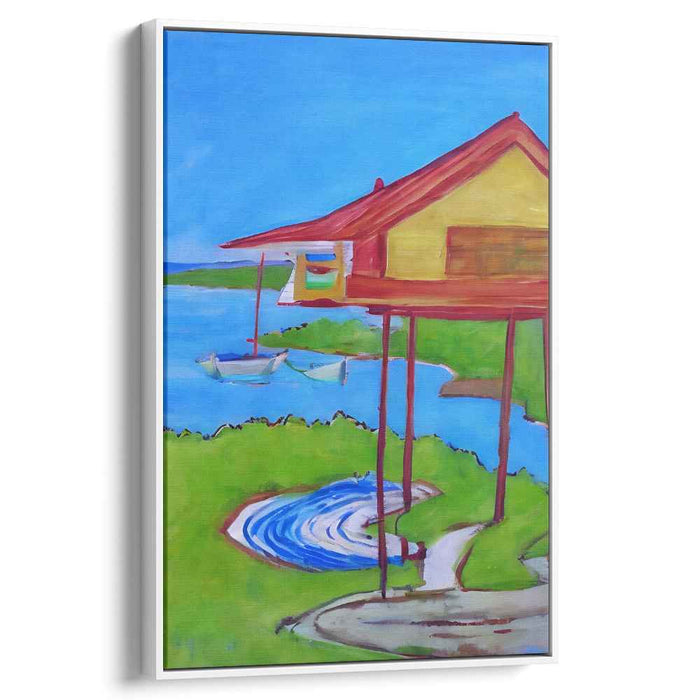 Vibrant Dwelling Elevations: Modern Fauvist Stilt House Canvas Art Print