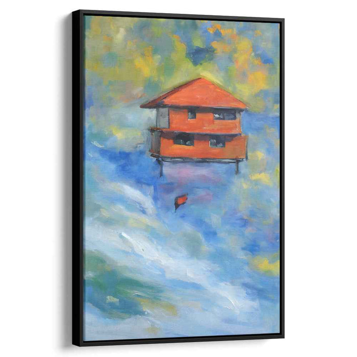 Ethereal Abode Drifts: Impressionist Floating House Canvas Art Print