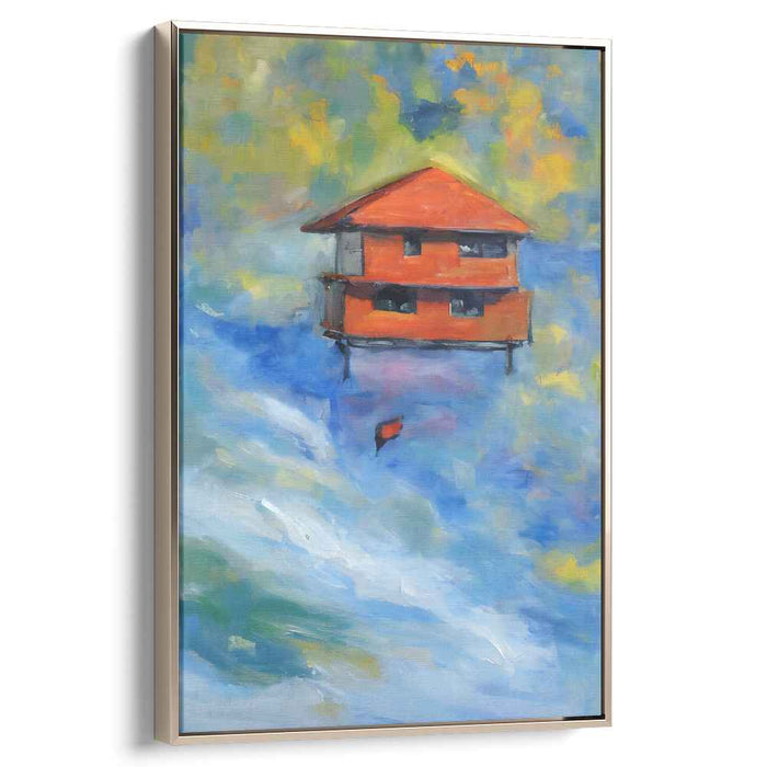 Ethereal Abode Drifts: Impressionist Floating House Canvas Art Print