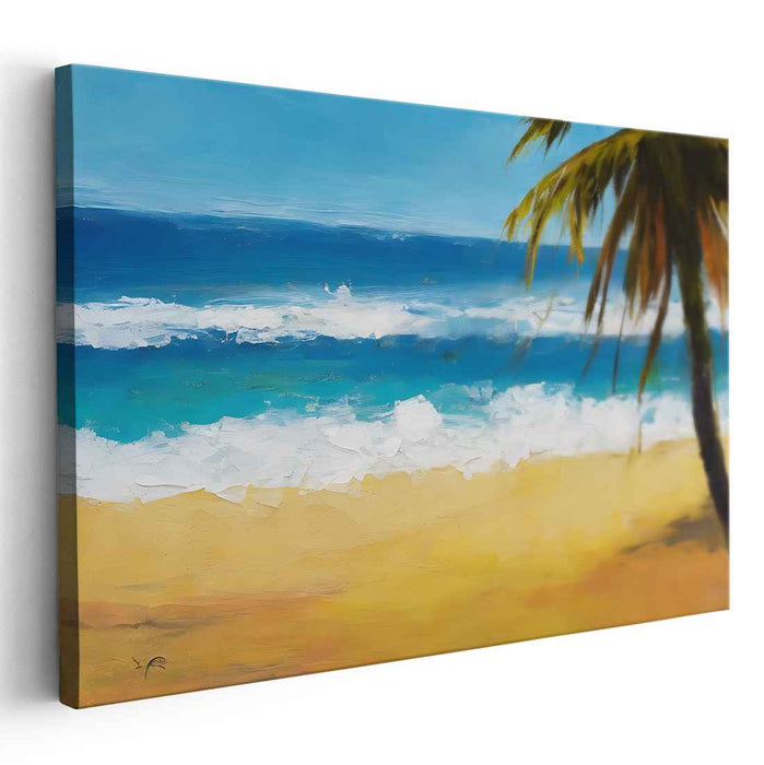 Serene Beachside Escape: Tranquil Ocean and Palm Tree Canvas Art