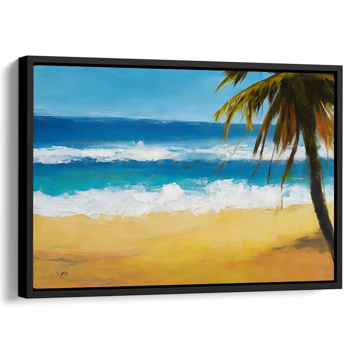 Serene Beachside Escape: Tranquil Ocean and Palm Tree Canvas Art