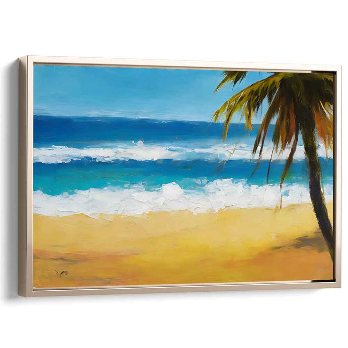 Serene Beachside Escape: Tranquil Ocean and Palm Tree Canvas Art