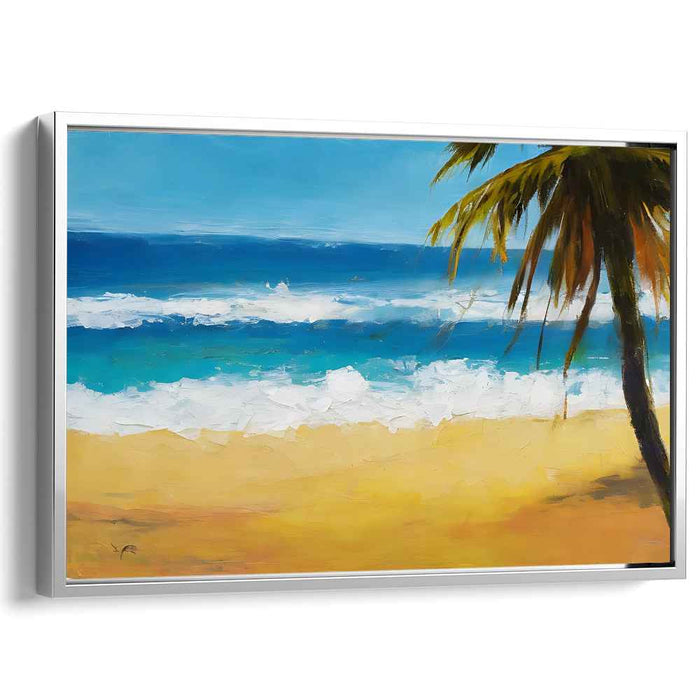 Serene Beachside Escape: Tranquil Ocean and Palm Tree Canvas Art
