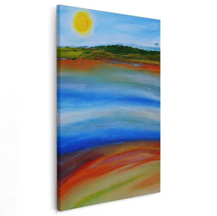 Solitude Glow: Tranquil Landscape with Radiant Sun Canvas Art Print