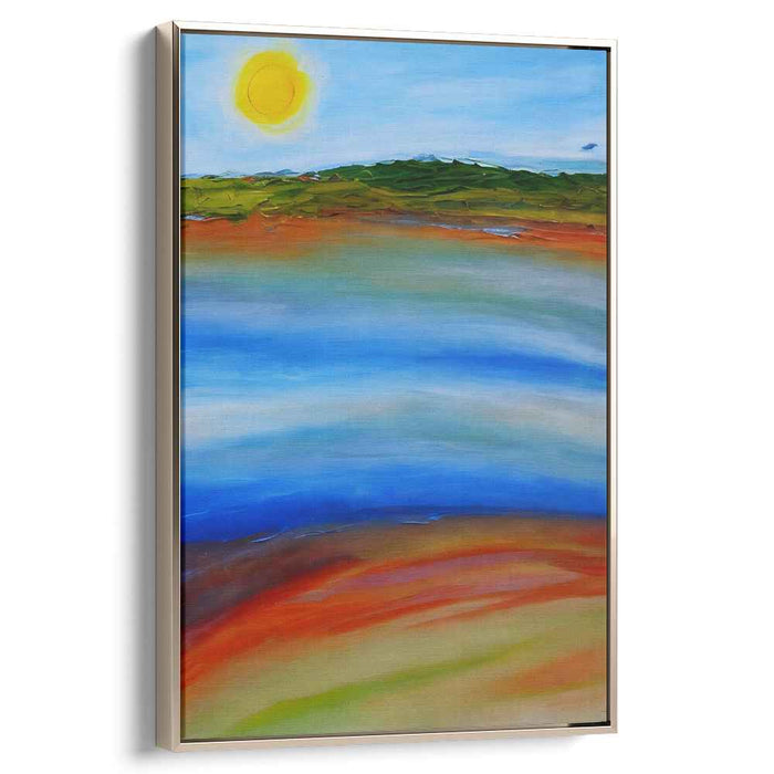 Solitude Glow: Tranquil Landscape with Radiant Sun Canvas Art Print