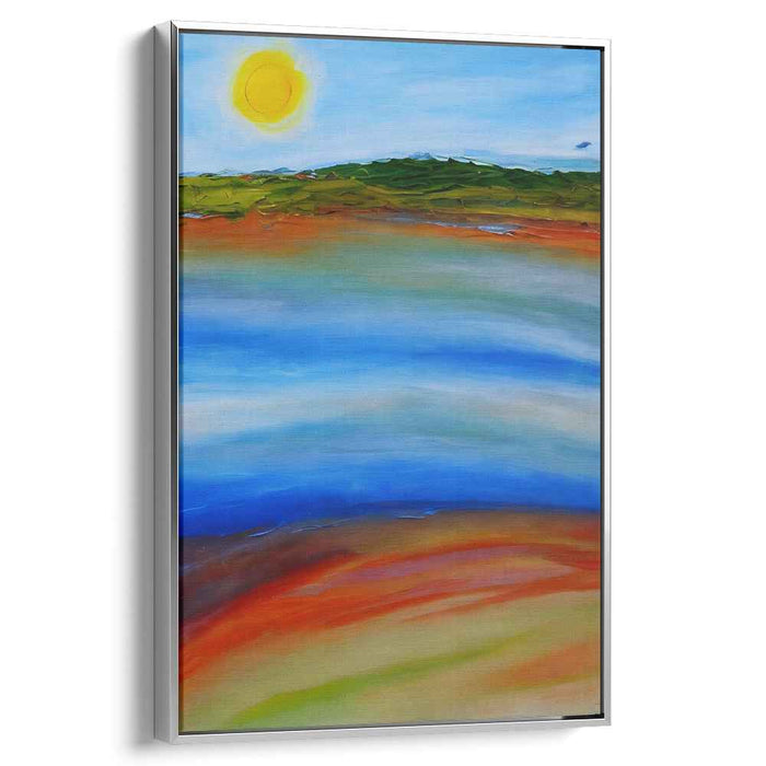 Solitude Glow: Tranquil Landscape with Radiant Sun Canvas Art Print
