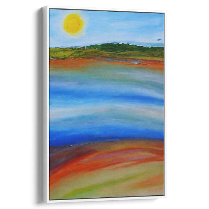 Solitude Glow: Tranquil Landscape with Radiant Sun Canvas Art Print