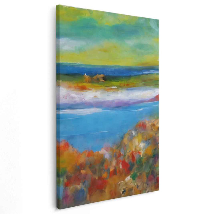 Whispers Of Fall's Waves: Vibrant Seascape with Autumnal Flourish Canvas Art Print