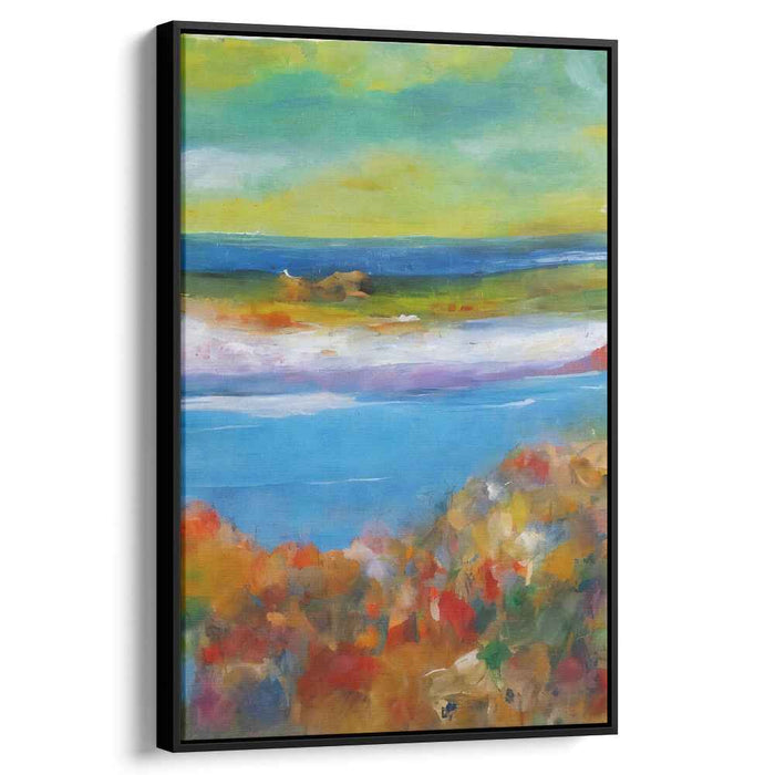 Whispers Of Fall's Waves: Vibrant Seascape with Autumnal Flourish Canvas Art Print