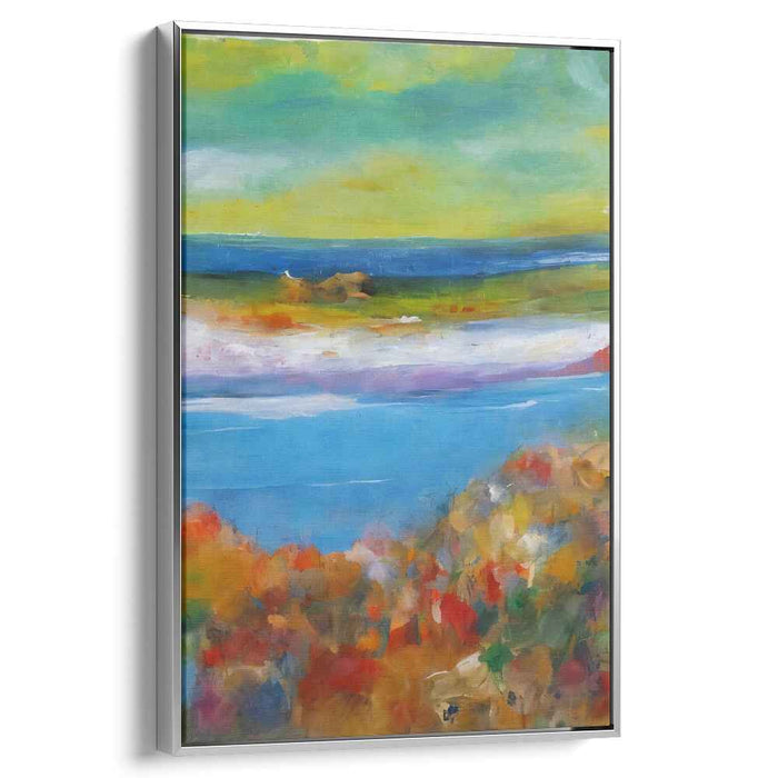 Whispers Of Fall's Waves: Vibrant Seascape with Autumnal Flourish Canvas Art Print