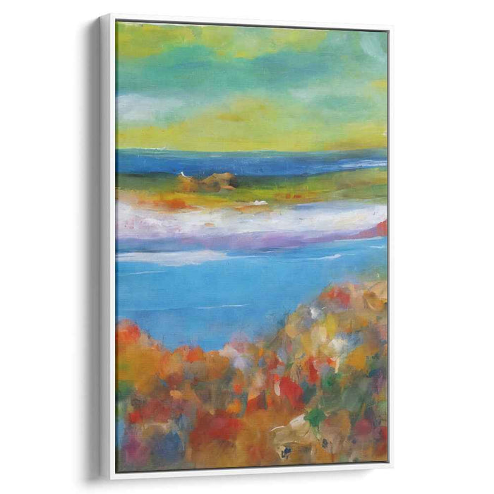 Whispers Of Fall's Waves: Vibrant Seascape with Autumnal Flourish Canvas Art Print