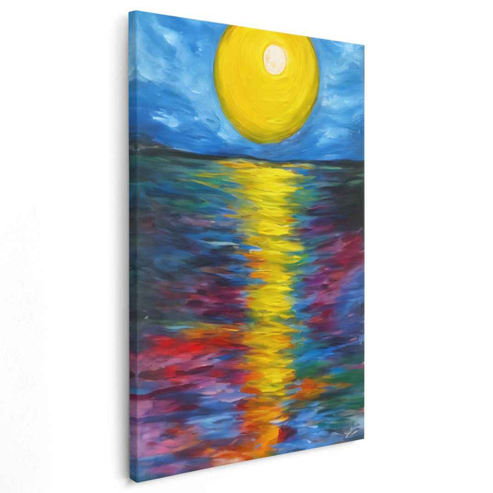 Water's Edge Sunburst: Impressionist Sun Over Tranquil Waters Canvas Art Print