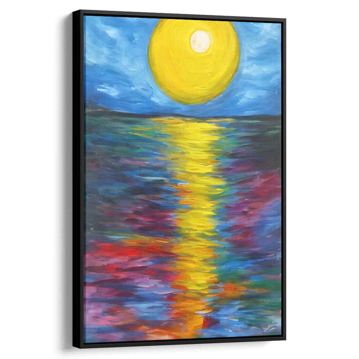 Water's Edge Sunburst: Impressionist Sun Over Tranquil Waters Canvas Art Print
