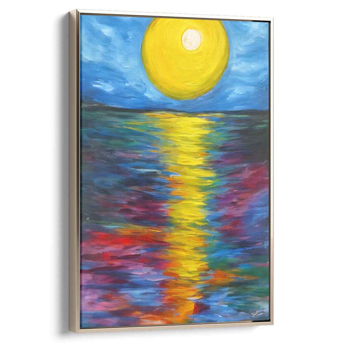 Water's Edge Sunburst: Impressionist Sun Over Tranquil Waters Canvas Art Print