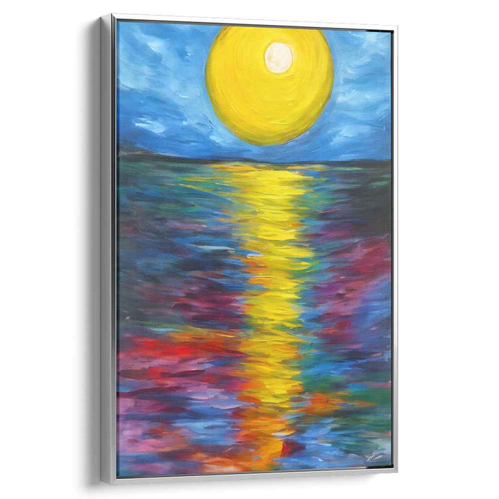 Water's Edge Sunburst: Impressionist Sun Over Tranquil Waters Canvas Art Print