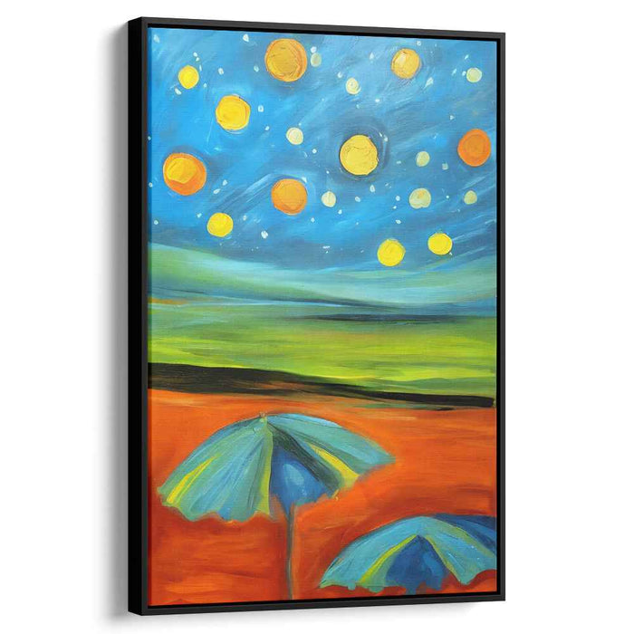 Whimsical Skyward Colorful Canopies: Surreal Umbrellas Under a Vibrant Sky Canvas Art Print