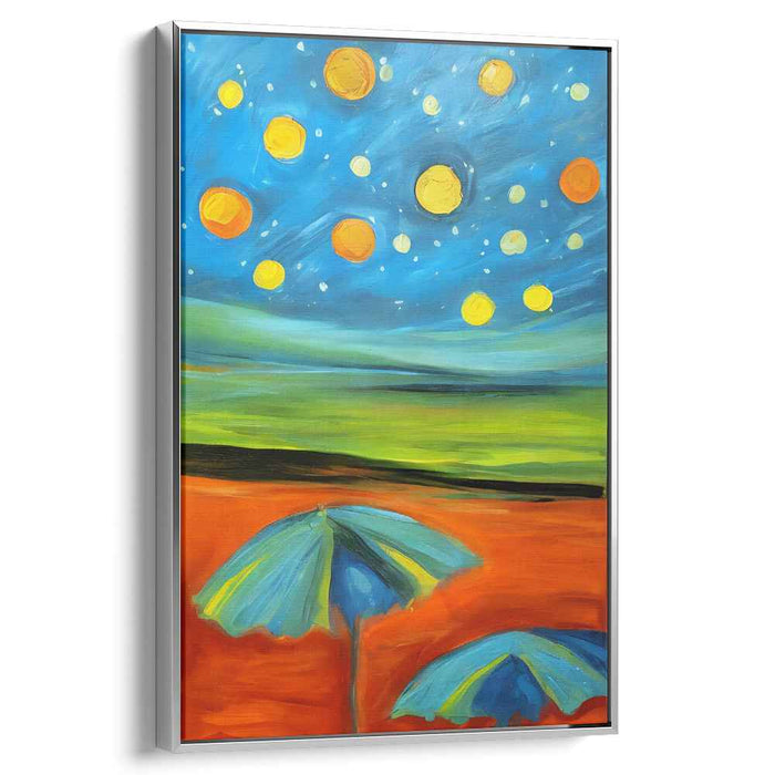 Whimsical Skyward Colorful Canopies: Surreal Umbrellas Under a Vibrant Sky Canvas Art Print