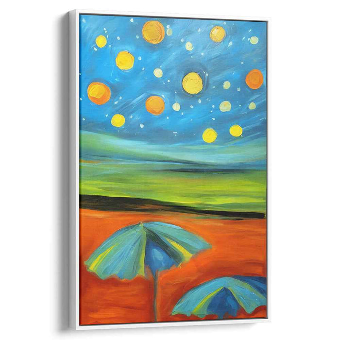 Whimsical Skyward Colorful Canopies: Surreal Umbrellas Under a Vibrant Sky Canvas Art Print