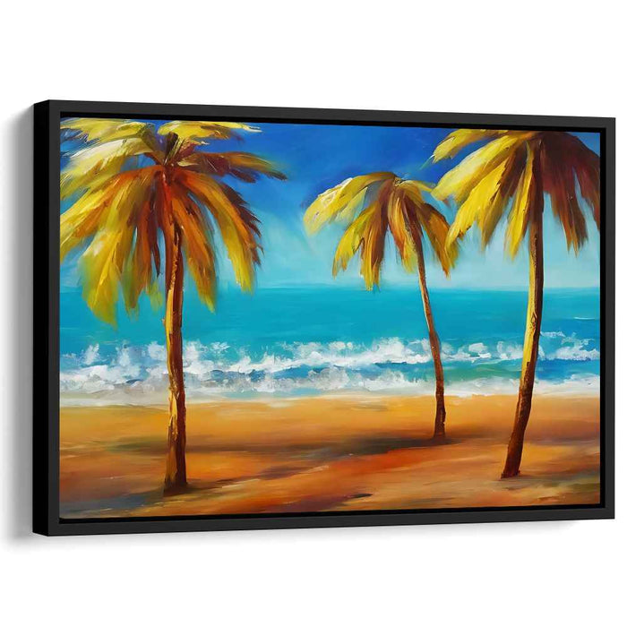 Shoreside Impressions: Golden Palms by the Turquoise Sea Canvas Art Print