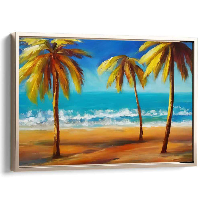 Shoreside Impressions: Golden Palms by the Turquoise Sea Canvas Art Print