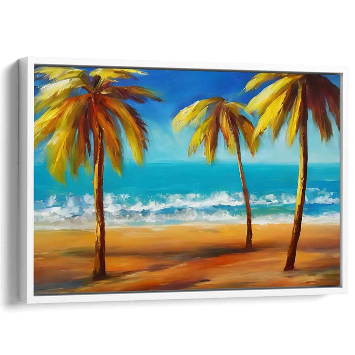 Shoreside Impressions: Golden Palms by the Turquoise Sea Canvas Art Print