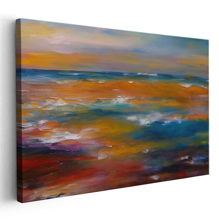 Daybreak Waters Painting: Vivid Seascape at Sunrise Canvas Art Print